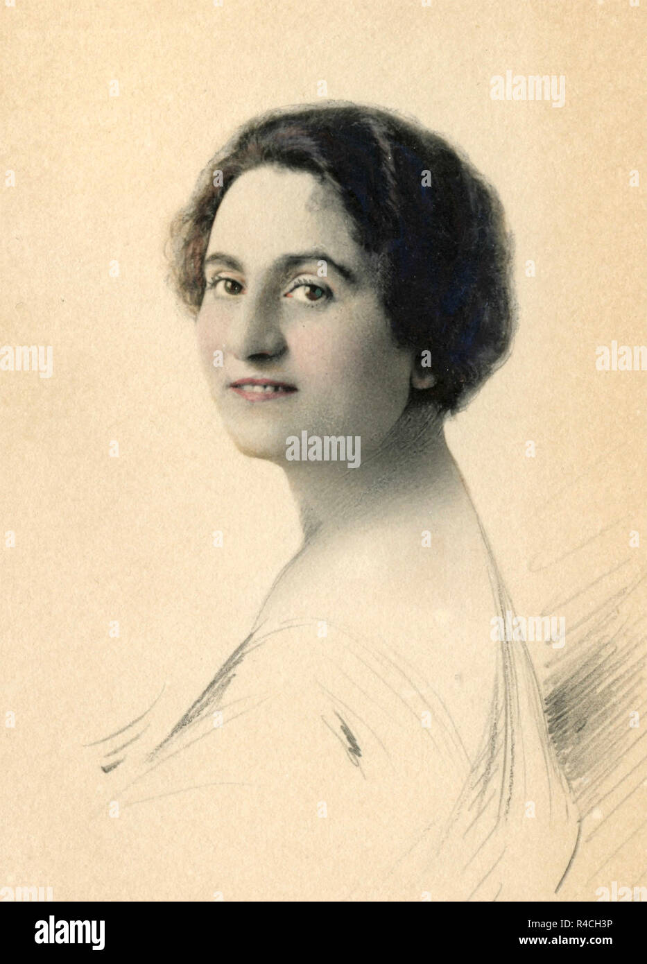 Coloreado a mano viejo retrato de una mujer, 1910s Foto de stock