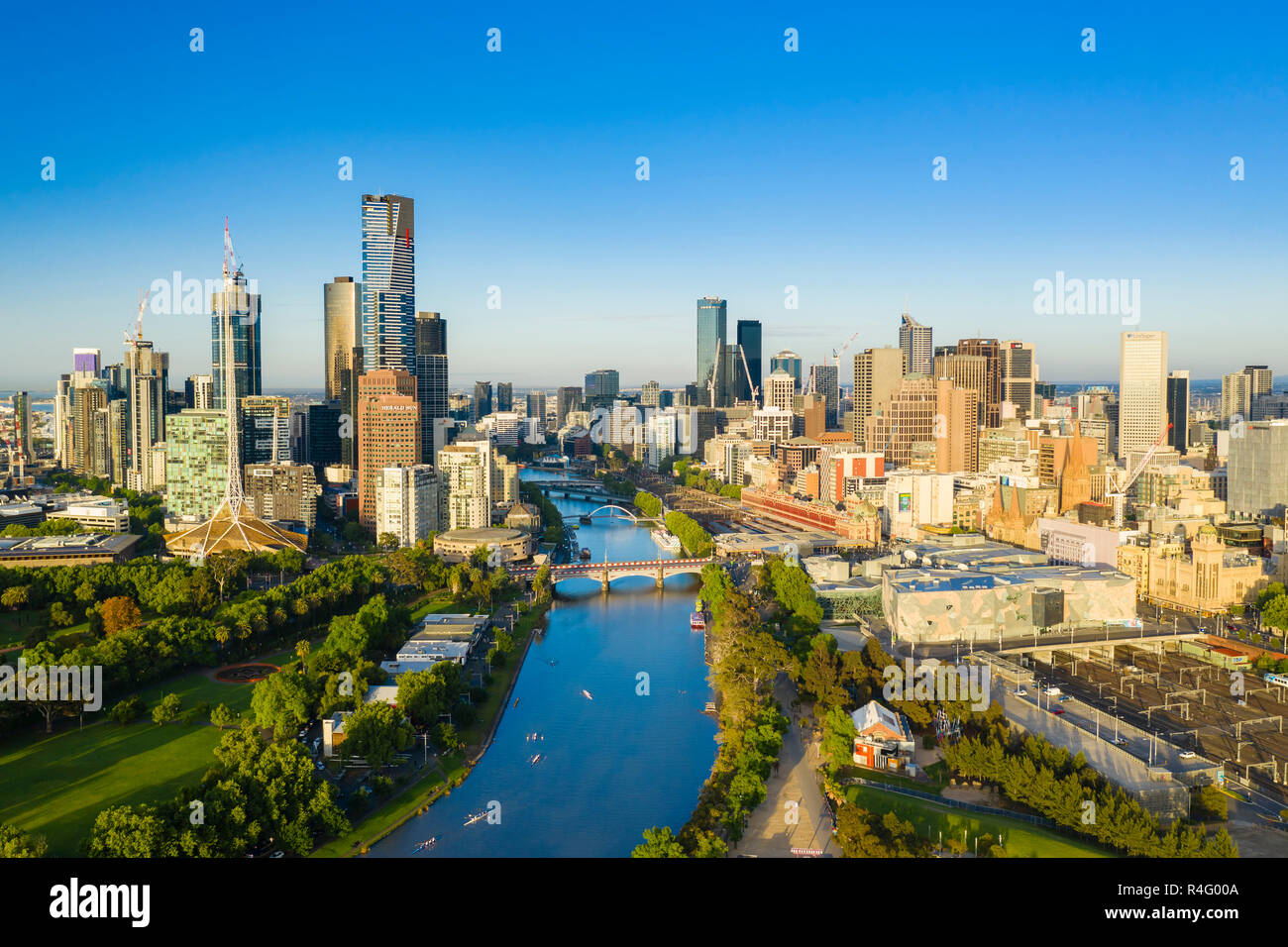 Vista aérea de Melbourne CBD en la mañana Foto de stock
