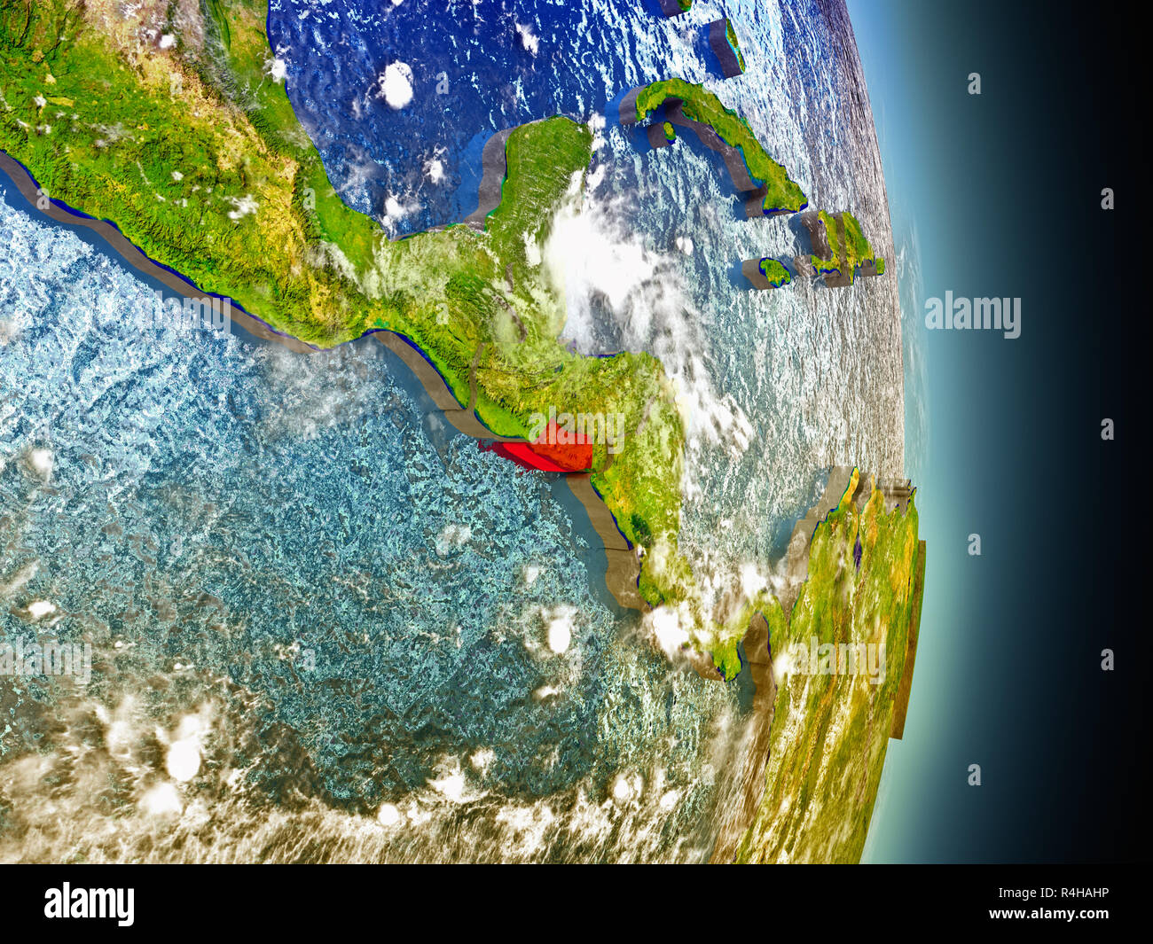 El Salvador en rojo desde el espacio Foto de stock