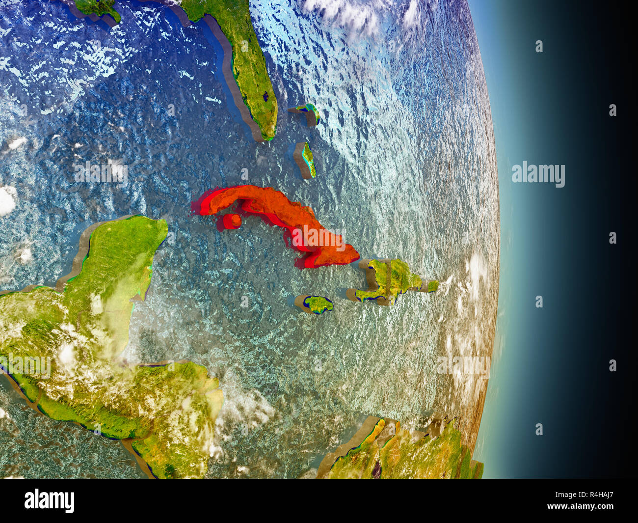 Cuba en rojo desde el espacio Foto de stock