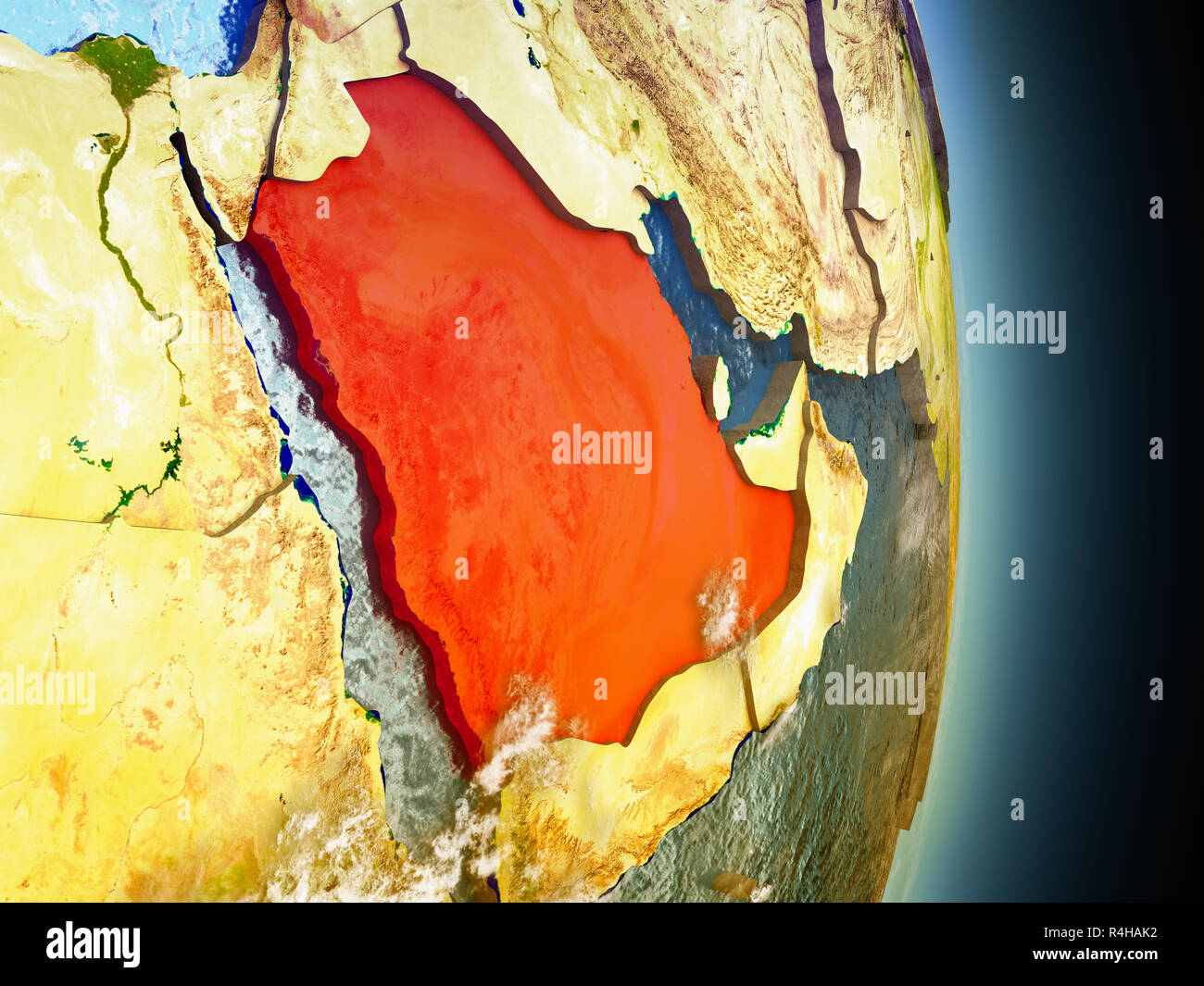 Arabia Saudita en rojo desde el espacio Foto de stock