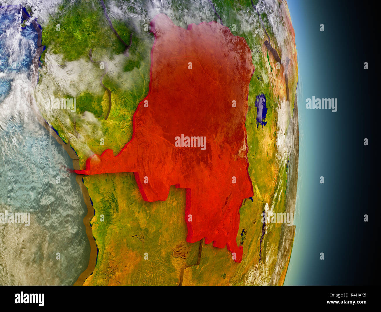 República Democrática del Congo en rojo desde el espacio Foto de stock