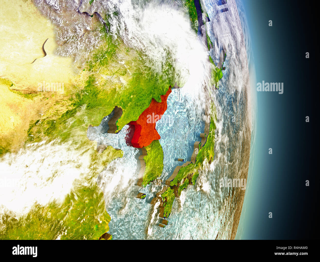 Corea del Norte en rojo desde el espacio Foto de stock
