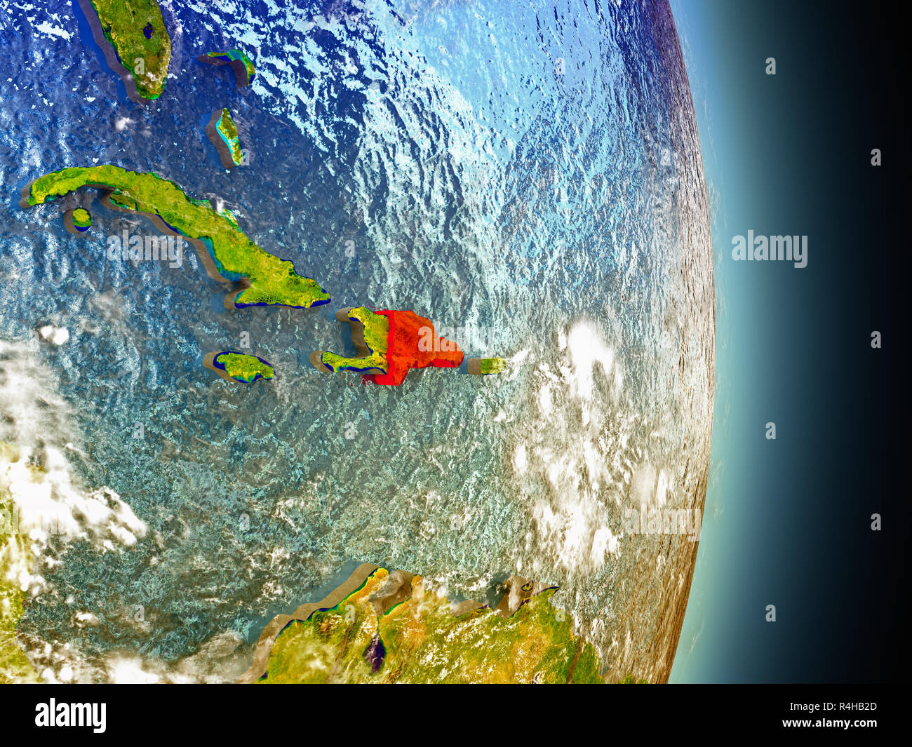 República Dominicana en rojo desde el espacio Foto de stock
