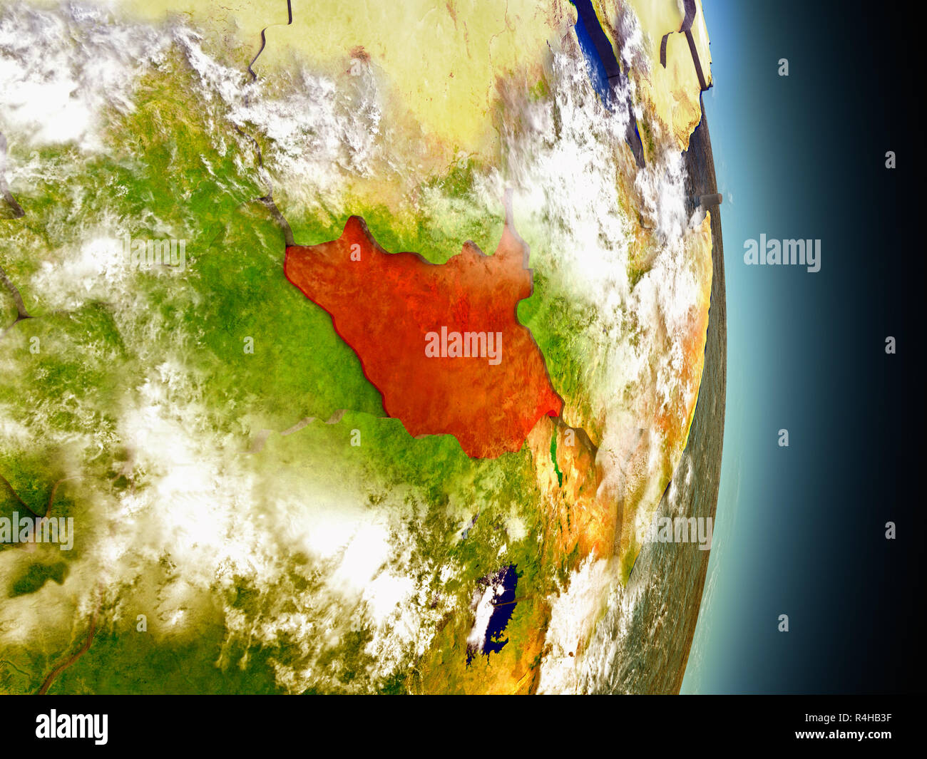 Sudán del sur en rojo desde el espacio Foto de stock