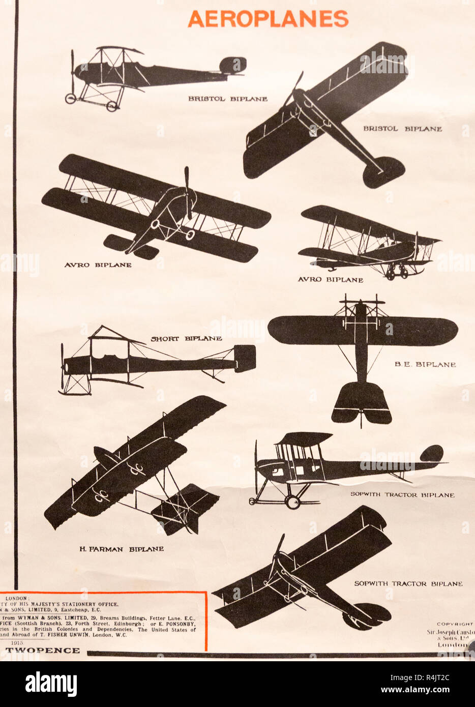Cartel de identificación de aviones militares del ejército británico de la Primera Guerra Mundial, Radstock museum, Somerset, Inglaterra, Reino Unido. Foto de stock