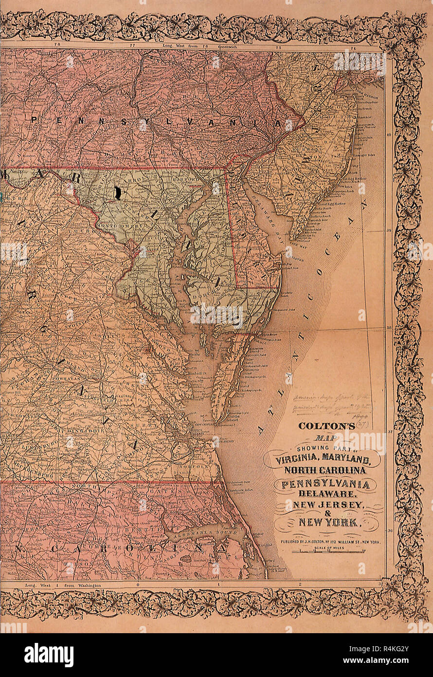 Mapa de la región oriental en 1865, Colton, G.W. Foto de stock