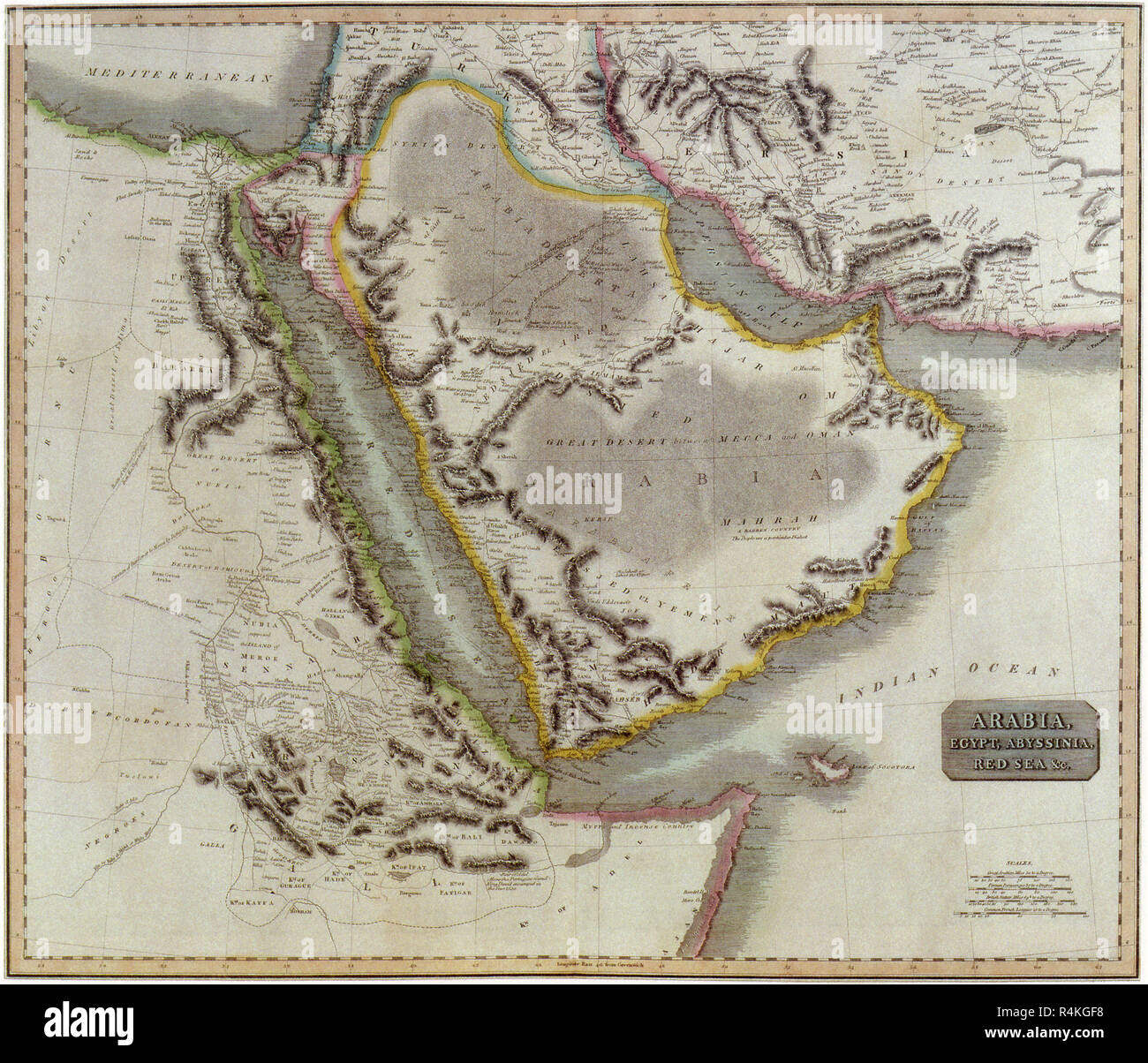 Mapa de desierto arábigo 1815, Thomson, John. Foto de stock