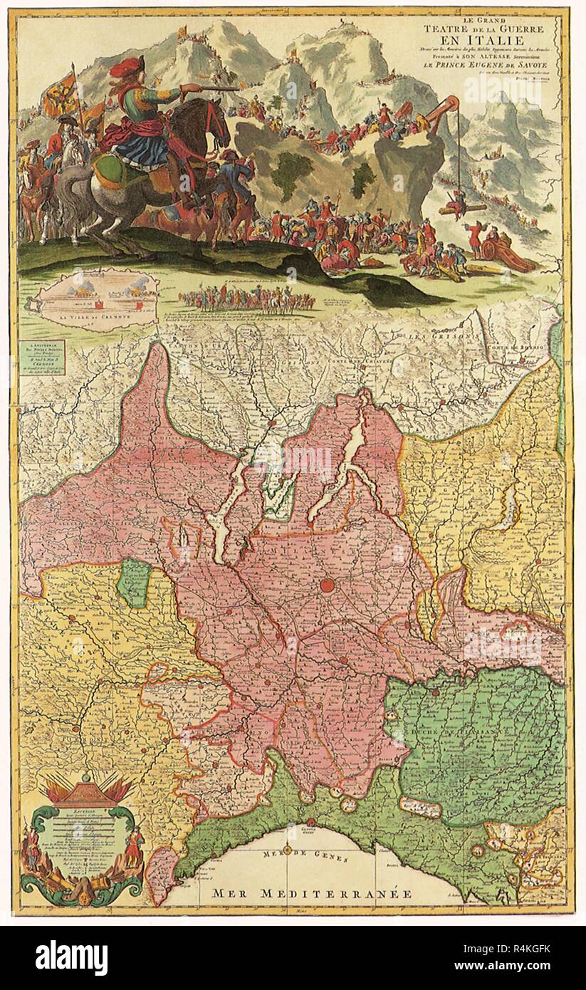 Mapa del norte de Italia 1710, Mortier, Pierre. Foto de stock