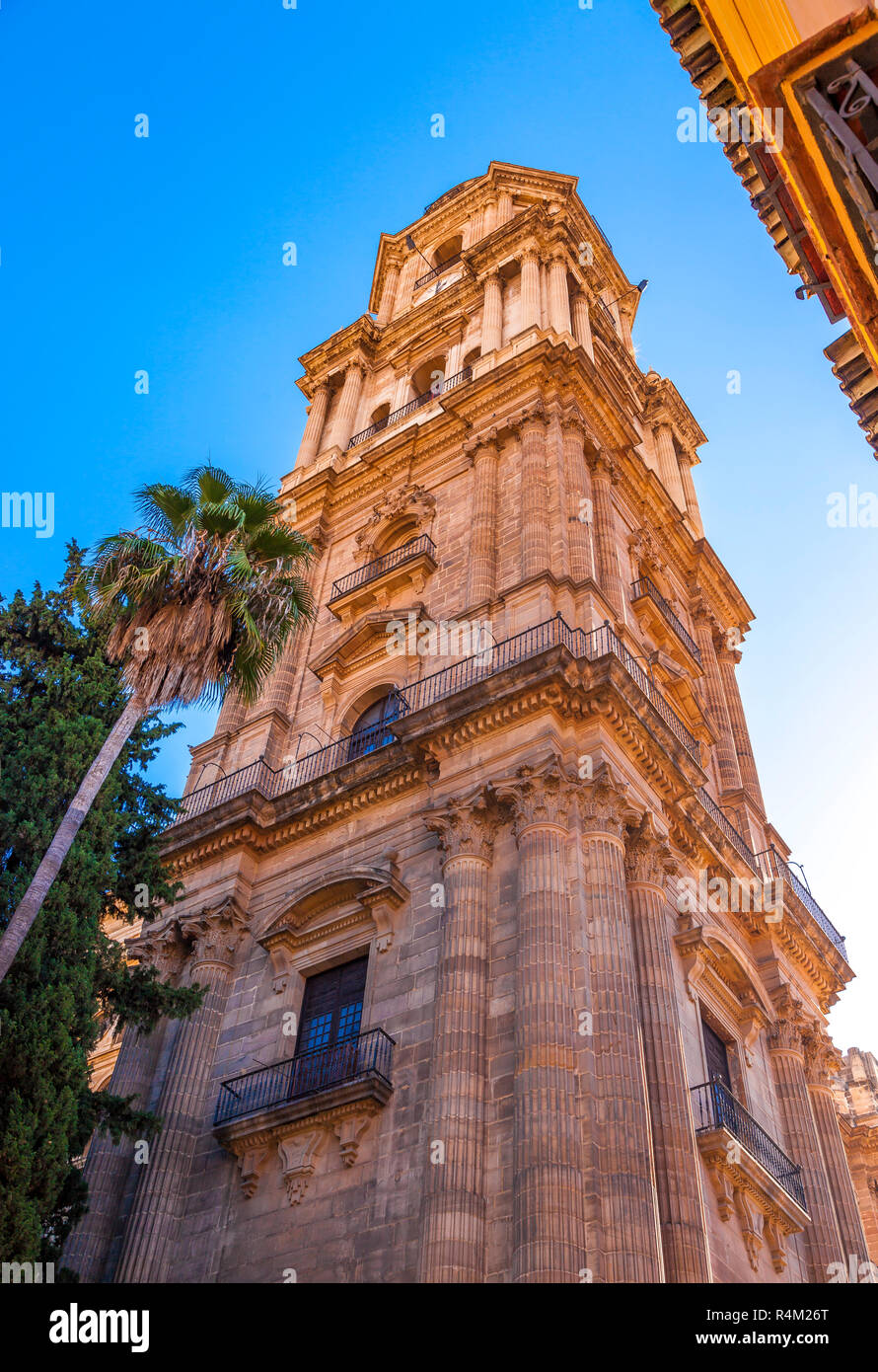 Campanario de la Catedral de la Encarnación en Málaga, España Foto de stock