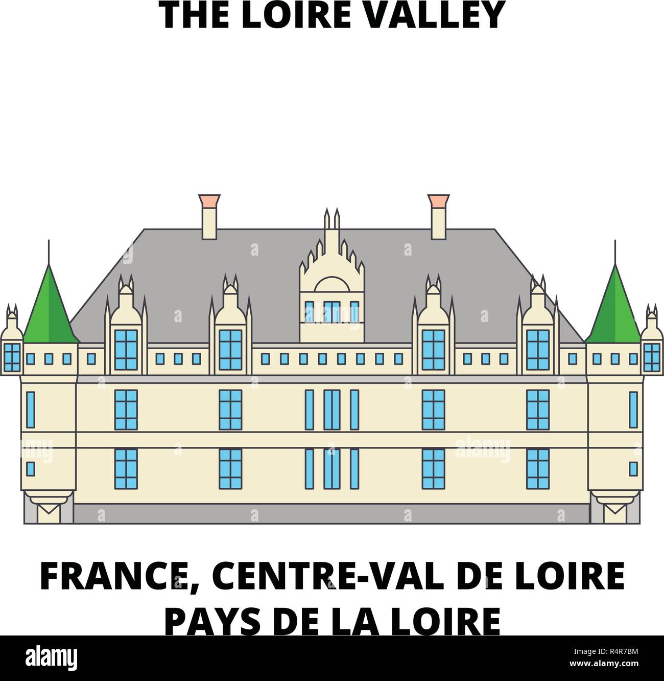 Francia, Center-Val de Loire, el Pays De La Loire - entre el Valle del Loira, Sully-Sur-Loire y Chalon línea landmark, viajes skyline diseño vectorial Ilustración del Vector