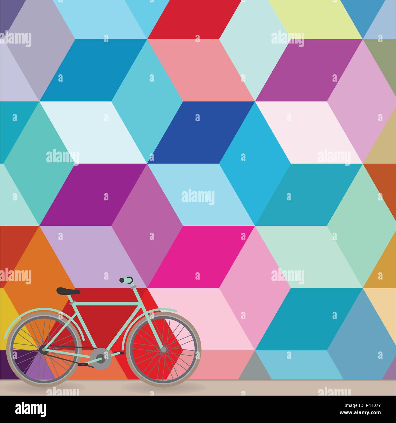 Bicicleta cerca del muro de colorido estilo minimalista vector Ilustración del Vector