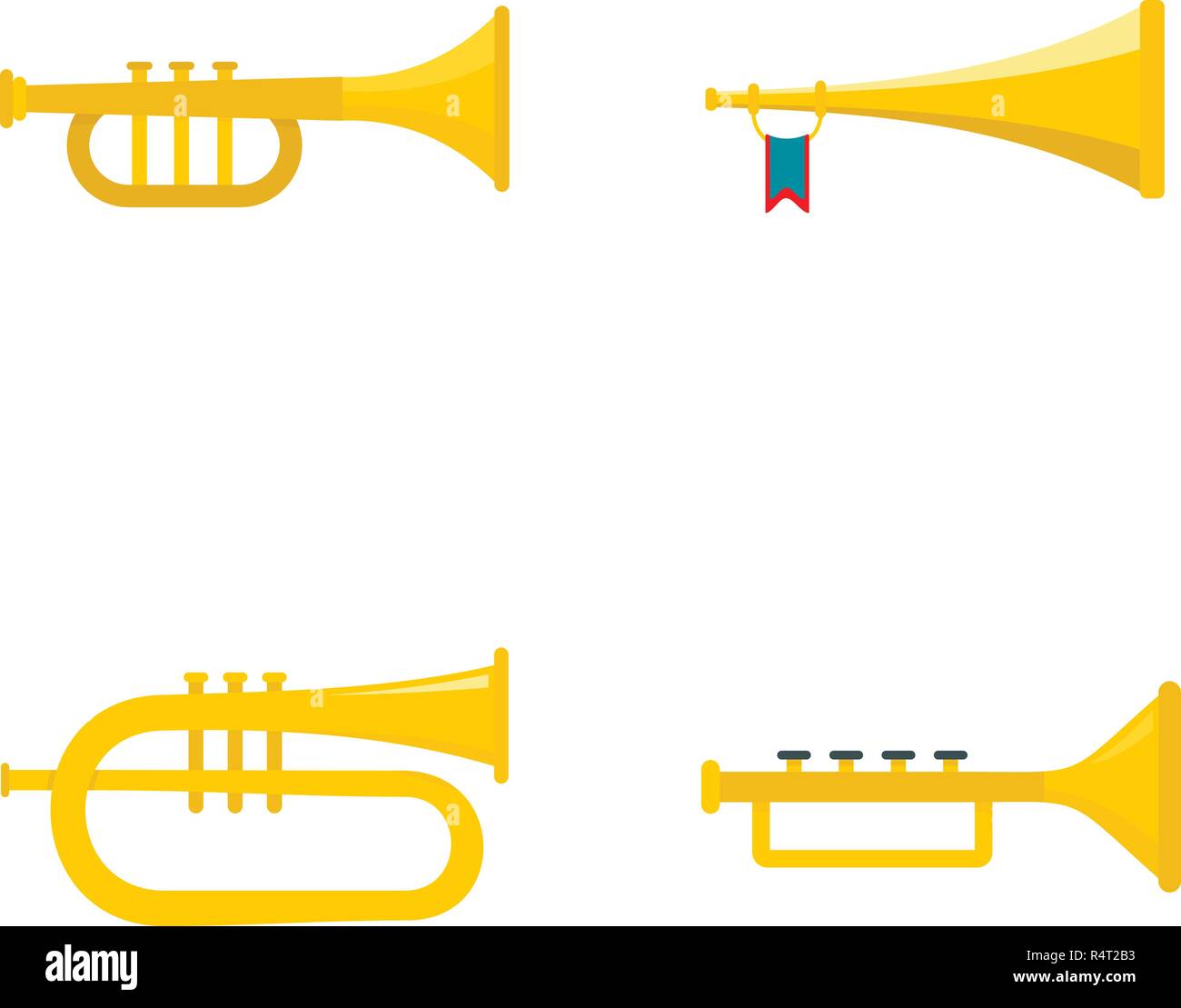 Bocina de trompeta iconos de instrumentos musicales. Ilustración plana de 4  Bocina de trompeta instrumentos musicales iconos vectoriales aislado en  blanco Imagen Vector de stock - Alamy