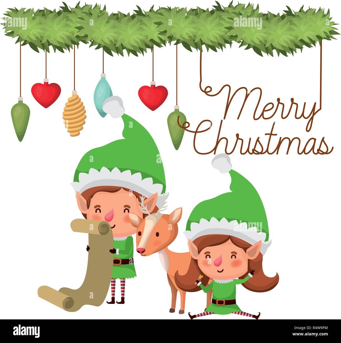 Elfos lista pareja con regalos y feliz navidad tiempo