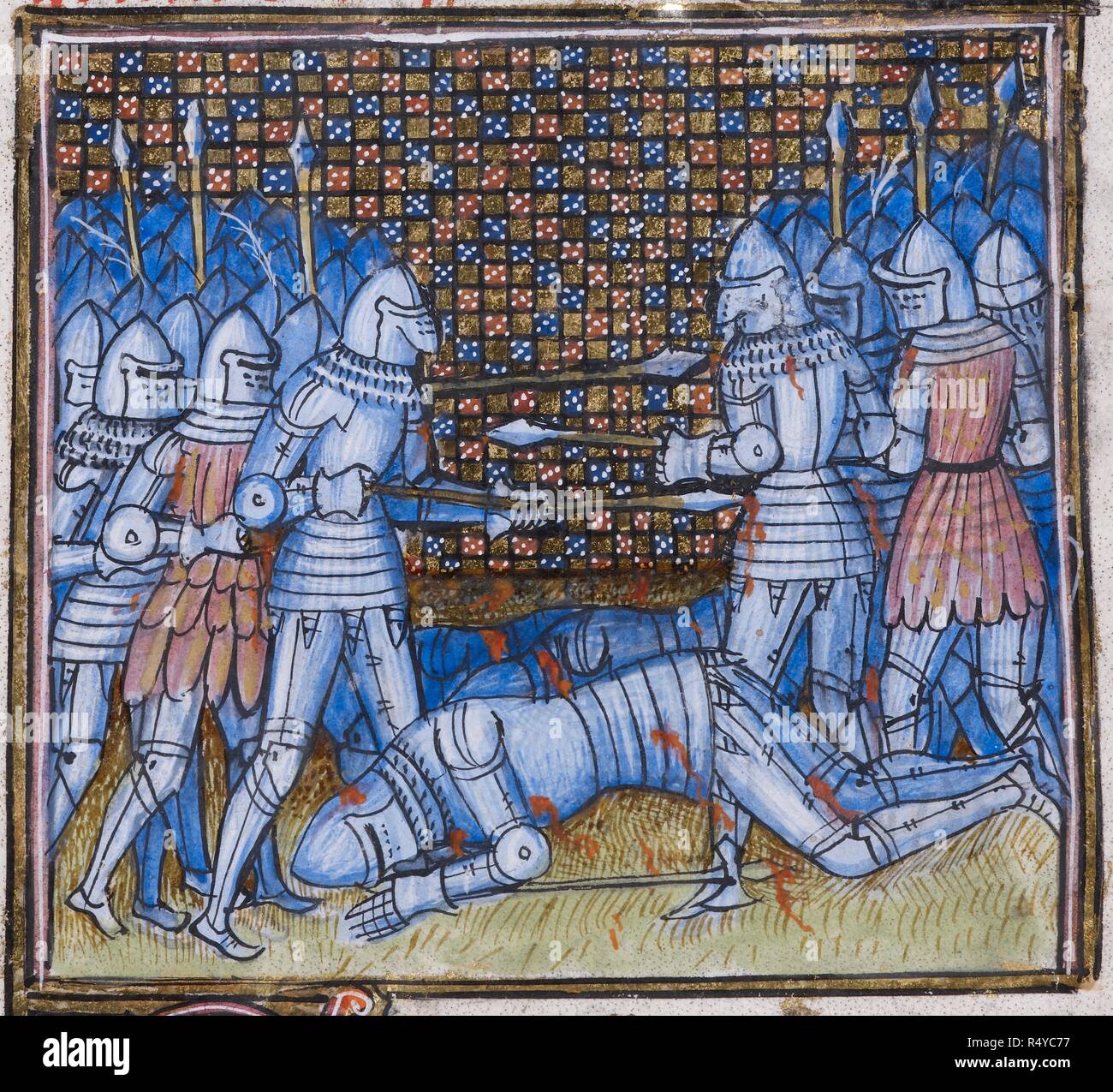 La muerte de Sir John Chandos. Una batalla medieval. Chroniques de France Et D'Angleterre. A principios del siglo XV. Fuente: Añadir. 38659 f.170. Autor: FROISSART, Jean. Foto de stock