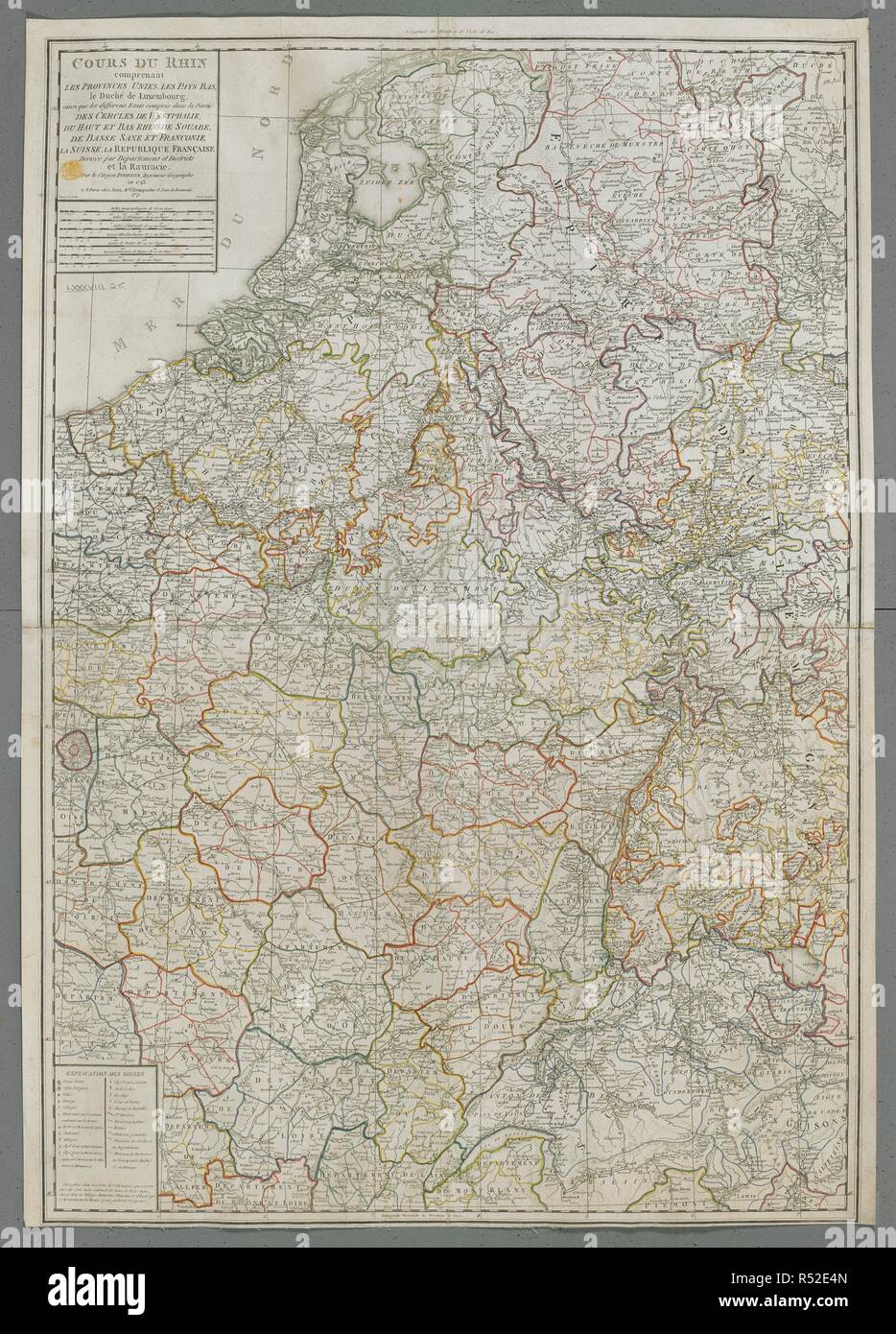 El curso del río Rin, incluidos los Países Bajos, el Ducado de Luxemburgo,  y parte de Westfalia, Baja Sajonia, Suiza y la República Francesa. COURS du  Rhin comprenant LES PROVINCIAS UNIES, LES