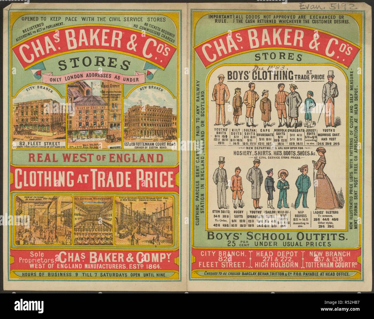 Chas Baker & Co. tiendas. Una colección de folletos, octavillas, e impresos  varios. Originalmente publicado/producidas en Londres, 1800 - 1895. Fuente:  Evan.5192. Idioma: Inglés Fotografía de stock - Alamy