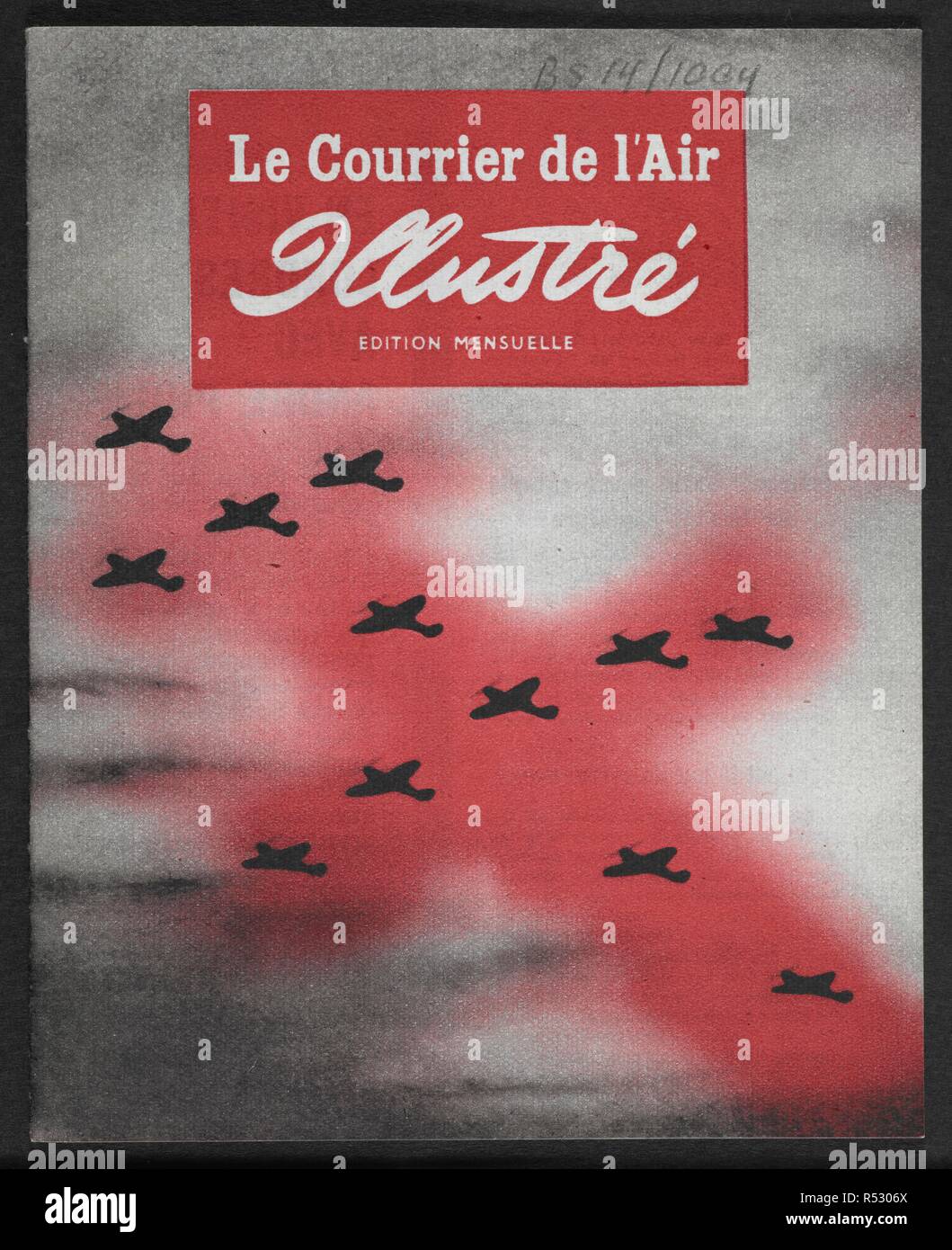 Portada de una revista en francés, mostrando un vuelo de aeronaves y la  cruz de Lorena, símbolo de las Fuerzas francesas libres de la Segunda  Guerra Mundial. [Colección de folletos y revistas