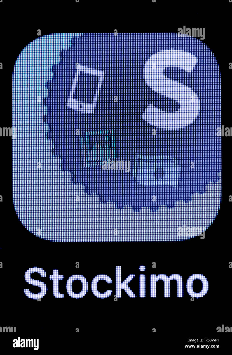 Logotipo Stockimo en un iphone. Foto de stock