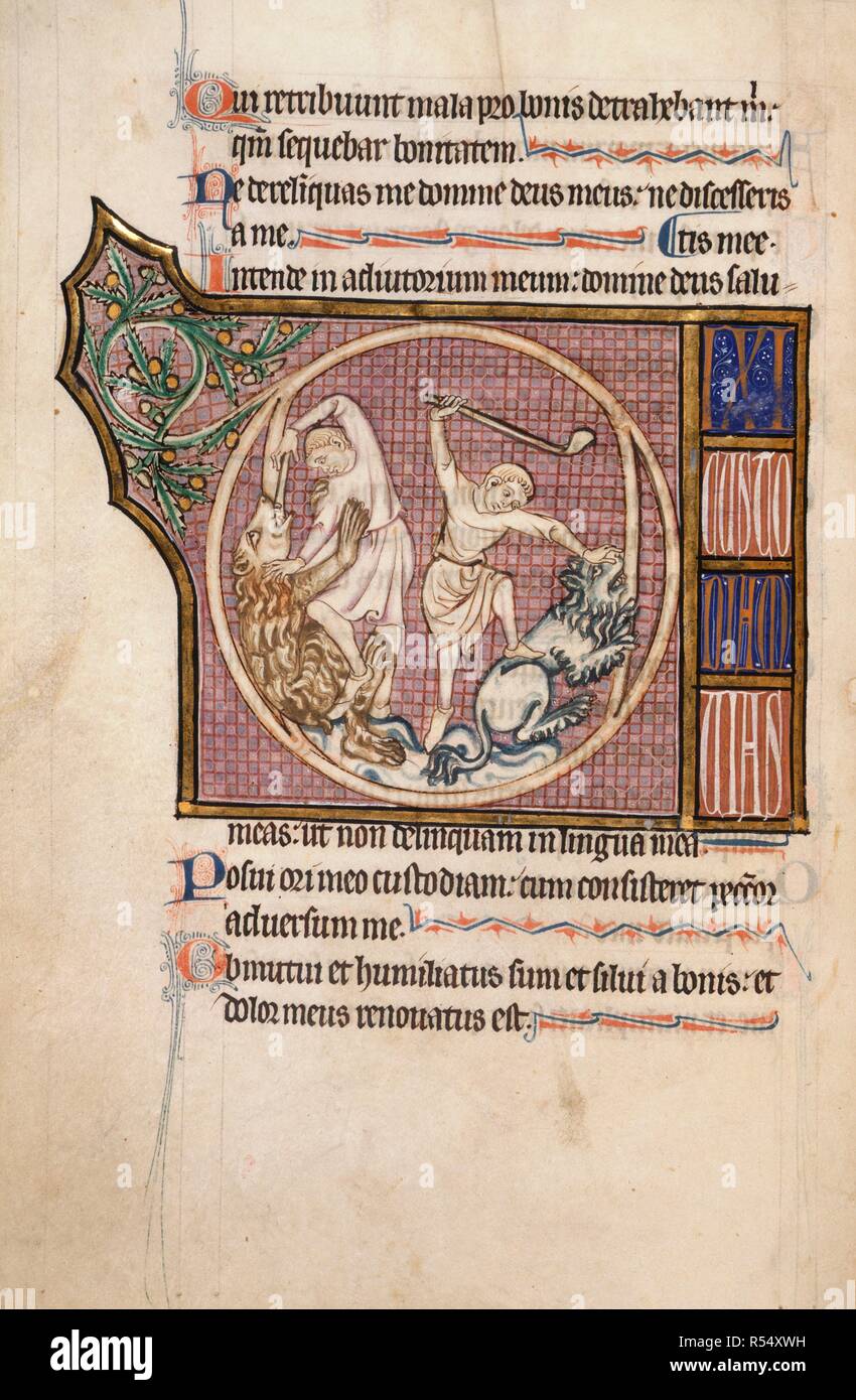 David matar el oso y el león. Abadía de liras salterio. N. France