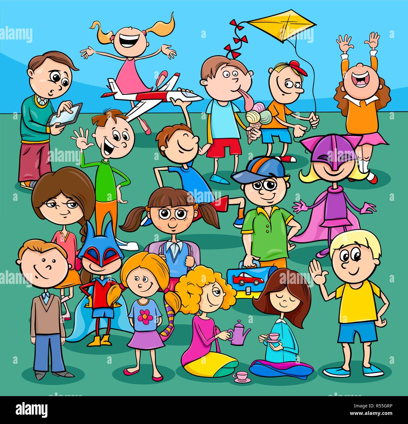 Ilustración de dibujos animados de educación preescolar y elemental o la  edad de los niños o adolescentes, grupo de caracteres Imagen Vector de  stock - Alamy