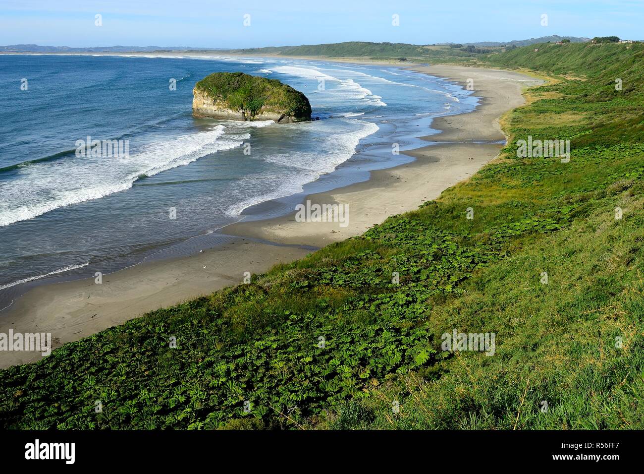 Playa solitaria en la costa oeste, Cocotue, la isla de Chiloé, Chile Foto de stock