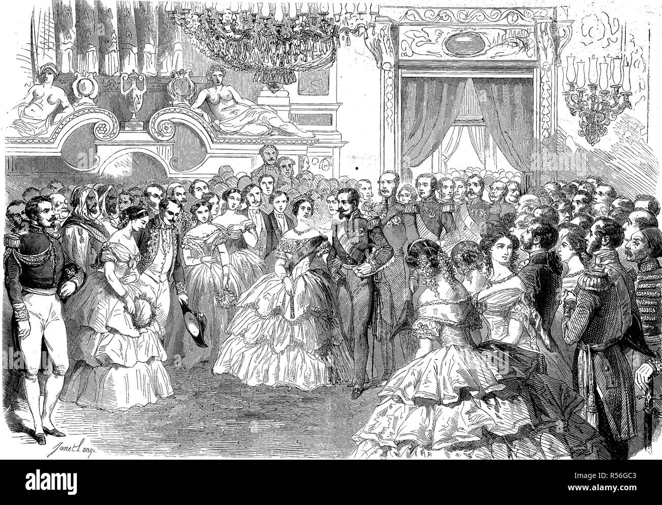 Un festival para la reina de Inglaterra Victoira, 1819-1901, en el palacio de Londres, Gran Bretaña, xilografía, Inglaterra Foto de stock