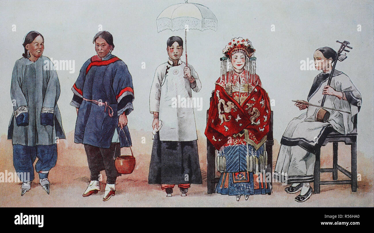 Ropa moda en China, alrededor del siglo xix, trajes típicos, ilustración, China Fotografía de Ropa moda en China, alrededor del siglo xix, trajes típicos, ilustración, China Fotografía de