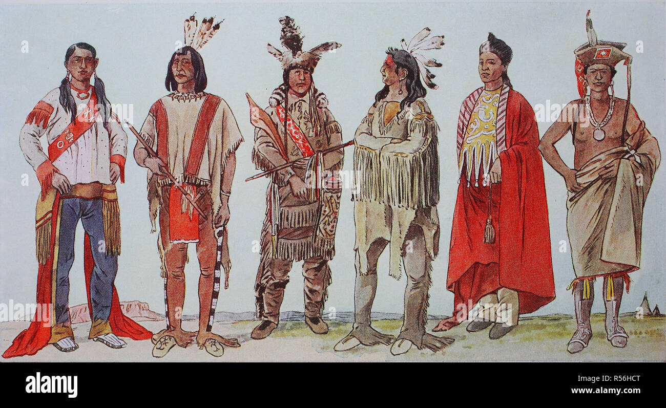Ropa moda en América del Norte, los indios, ilustraciones, América Foto de stock