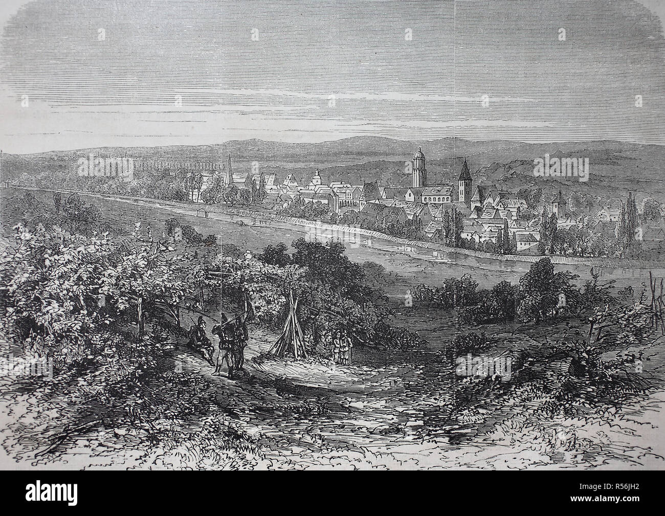 Vista de la fortaleza Weissenburg en Alsacia, la Guerra Franco-Prusiana o guerra franco-1870/1871, xilografía, Francia Foto de stock