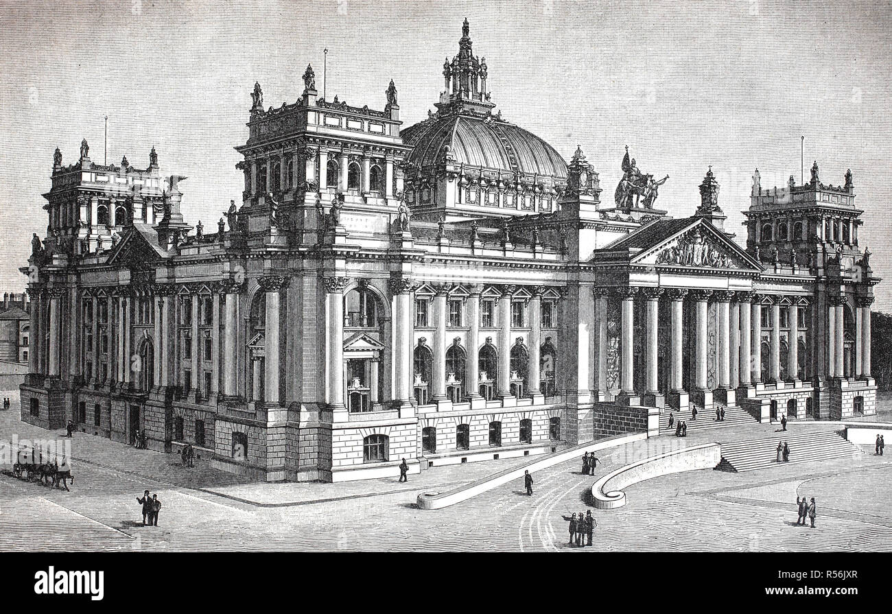 El Reichstag de Berlín, Alemania, en el año 1894, xilografía, Alemania Foto de stock