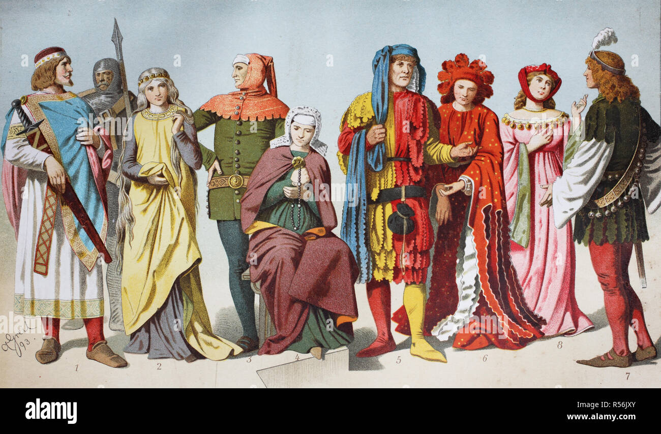 Los trajes de la historia antigua, la Edad Media o Época Medieval, Alemania Foto de stock