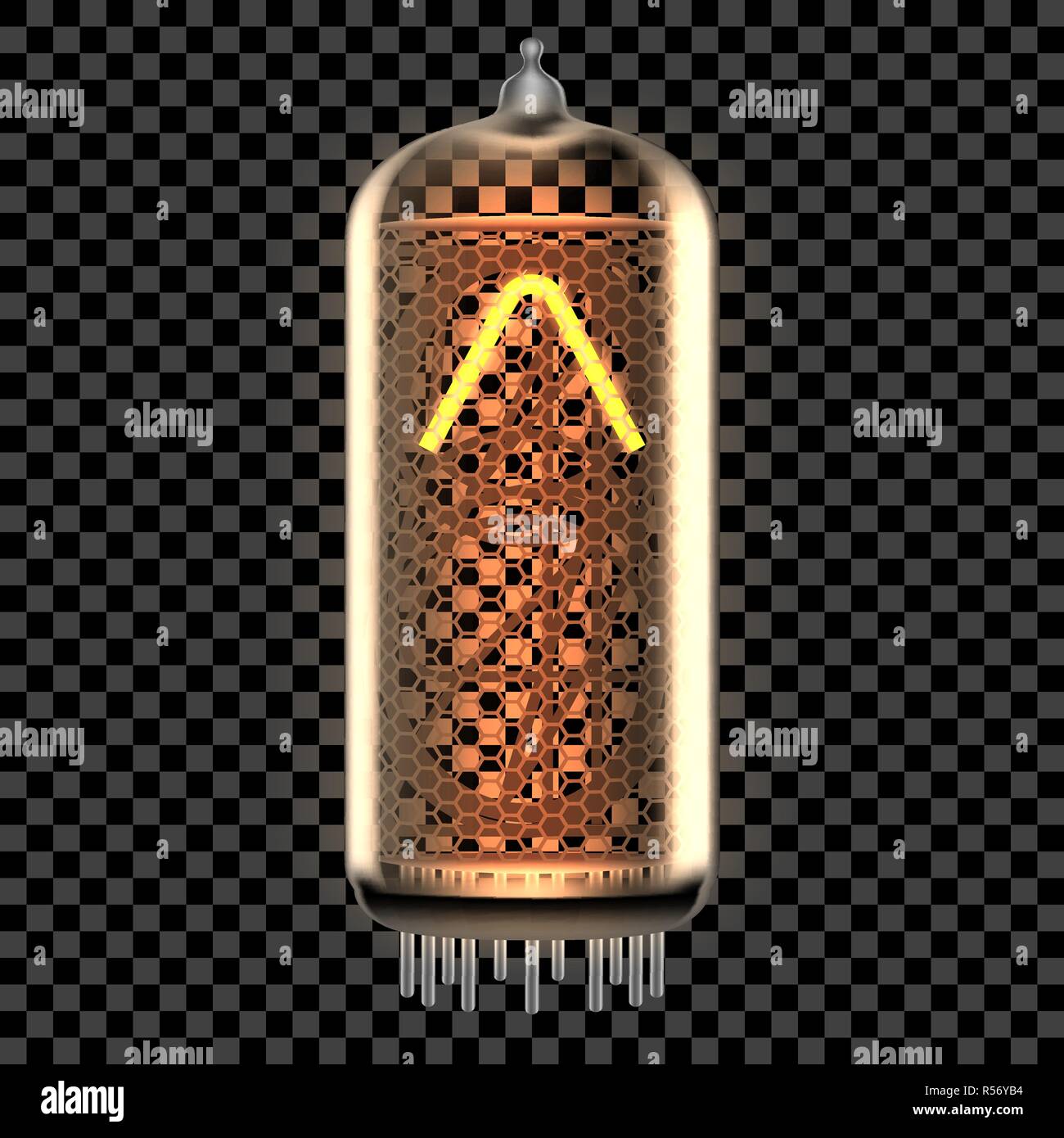 Luz indicadora del tubo Nixie con acento circunflejo signo de puntuación de los iluminados, como el alfabeto de estilo retro, incluye la transparencia. Ilustración vectorial. Ilustración del Vector