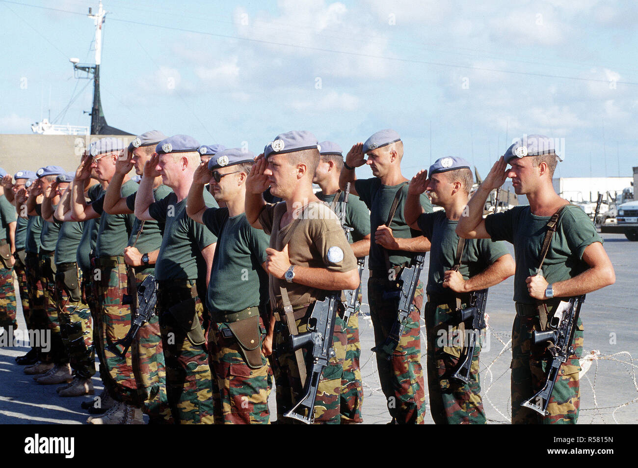 Los soldados belgas son parte de las fuerzas de las Naciones Unidas en Somalia en apoyo de la operación continúan la esperanza. Foto de stock