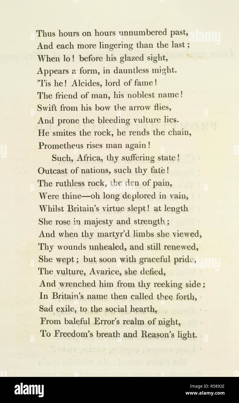 Pues horas sobre horas...". Un pasaje de un poema. Poemas sobre la  abolición de la Trata de Esclavos; escrito por James Montgomery, James  Grahame y E. Benger. Adornado con grabados de cuadros
