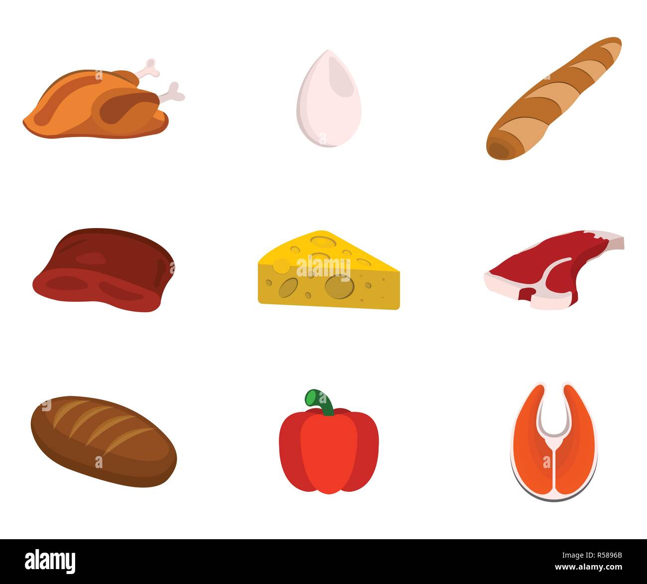 Conjunto de alimentos de origen animal. Ilustración vectorial de dibujos  animados Imagen Vector de stock - Alamy