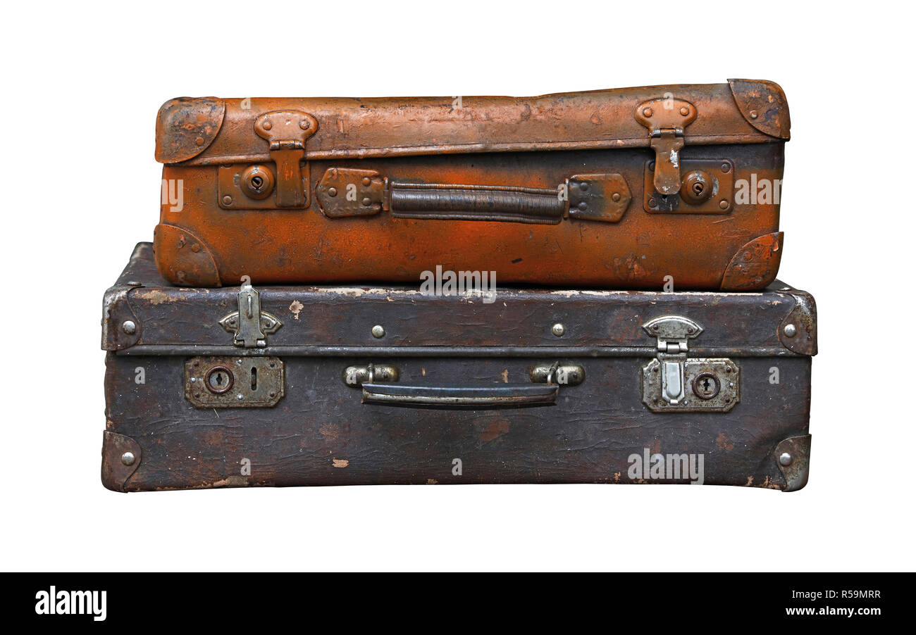 Vintage antiguas maletas de viaje aislado en blanco Fotografía de stock -  Alamy