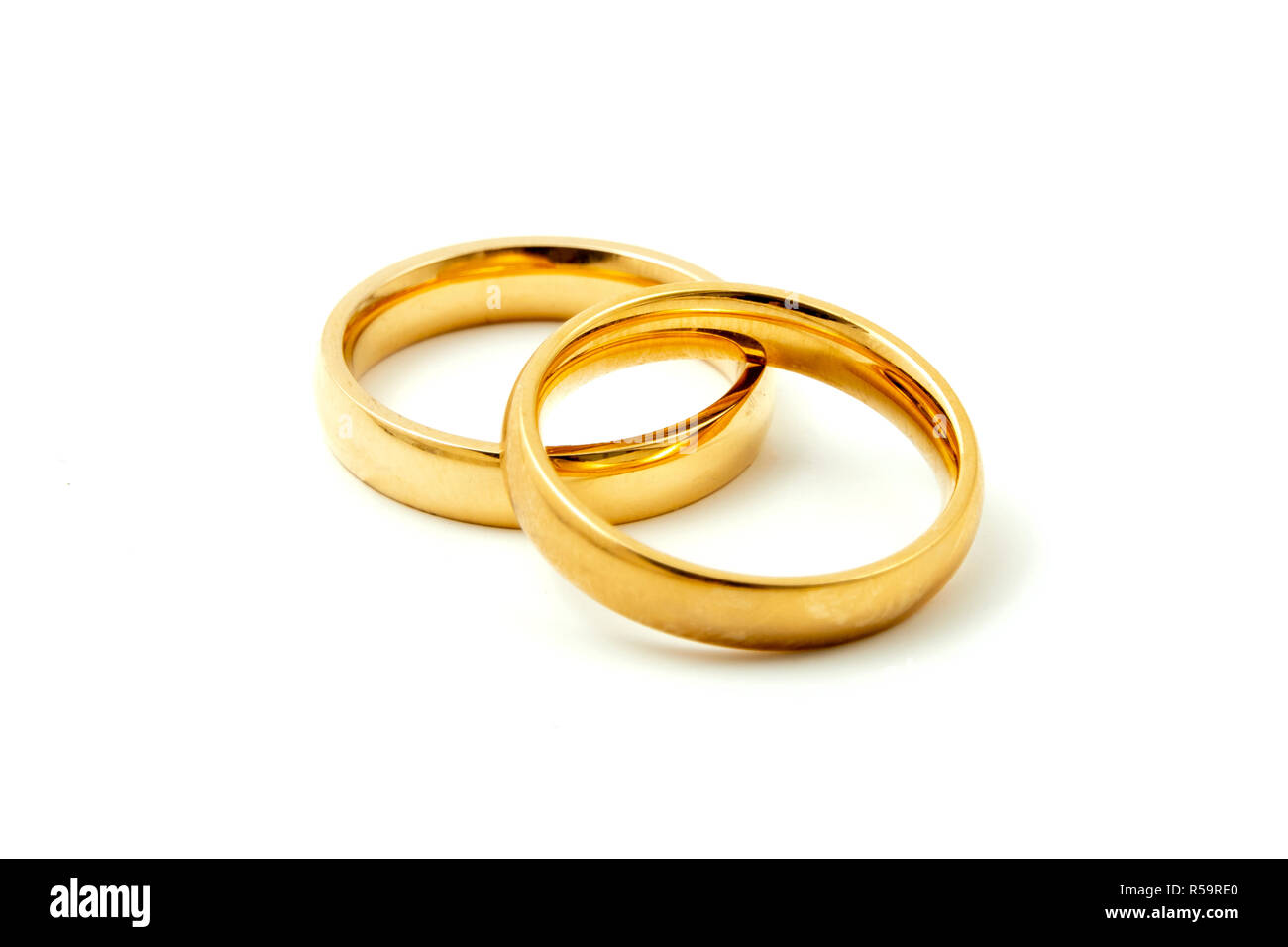 Ilustración de dos anillos de bodas de oro con conceptos de unidad de fondo  en blanco