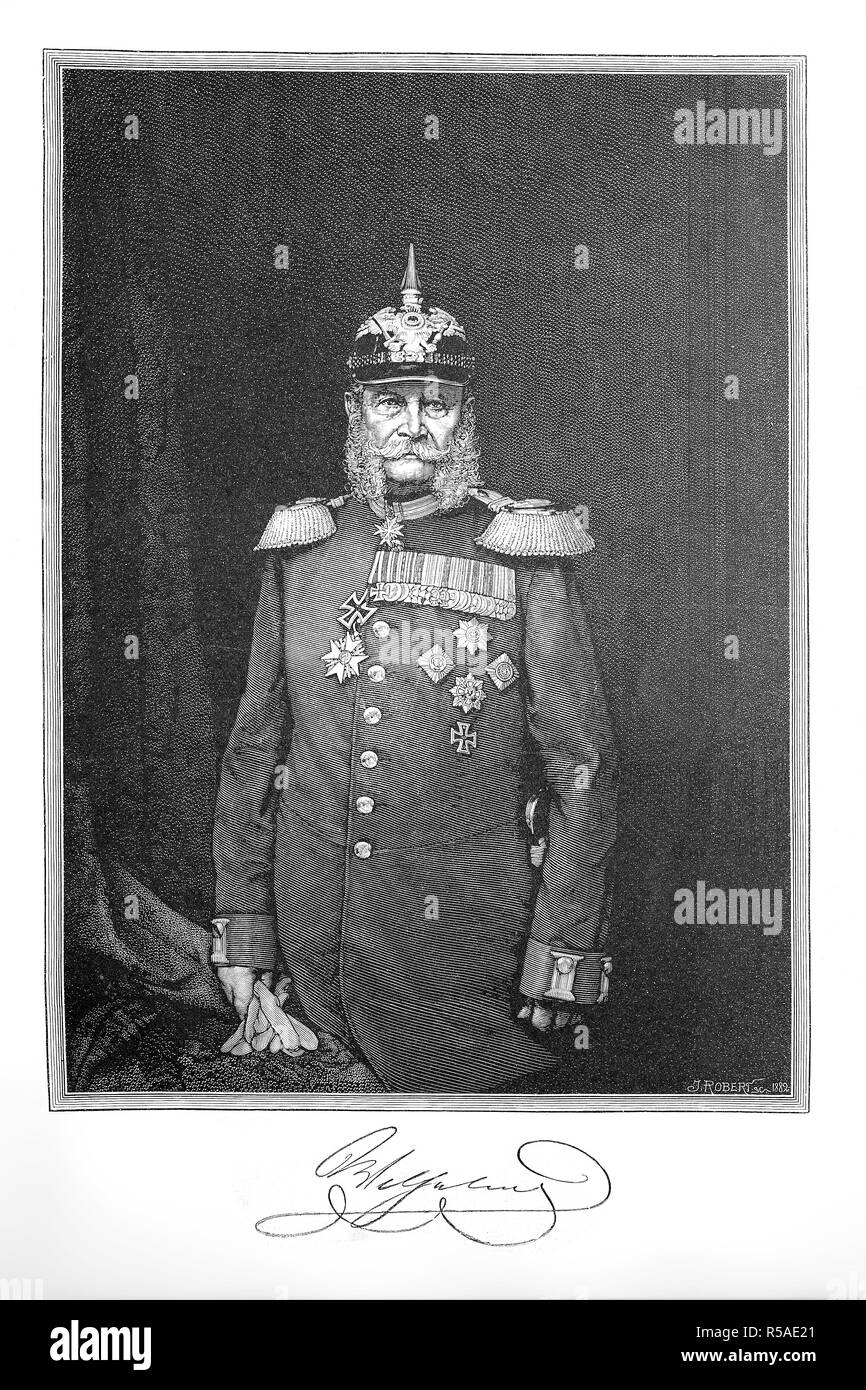 William I. o en alemán Wilhelm I., William Frederick Louis de Hohenzollern, 22 de marzo de 1797, el 9 de marzo de 1888, era el rey de Prusia. Foto de stock