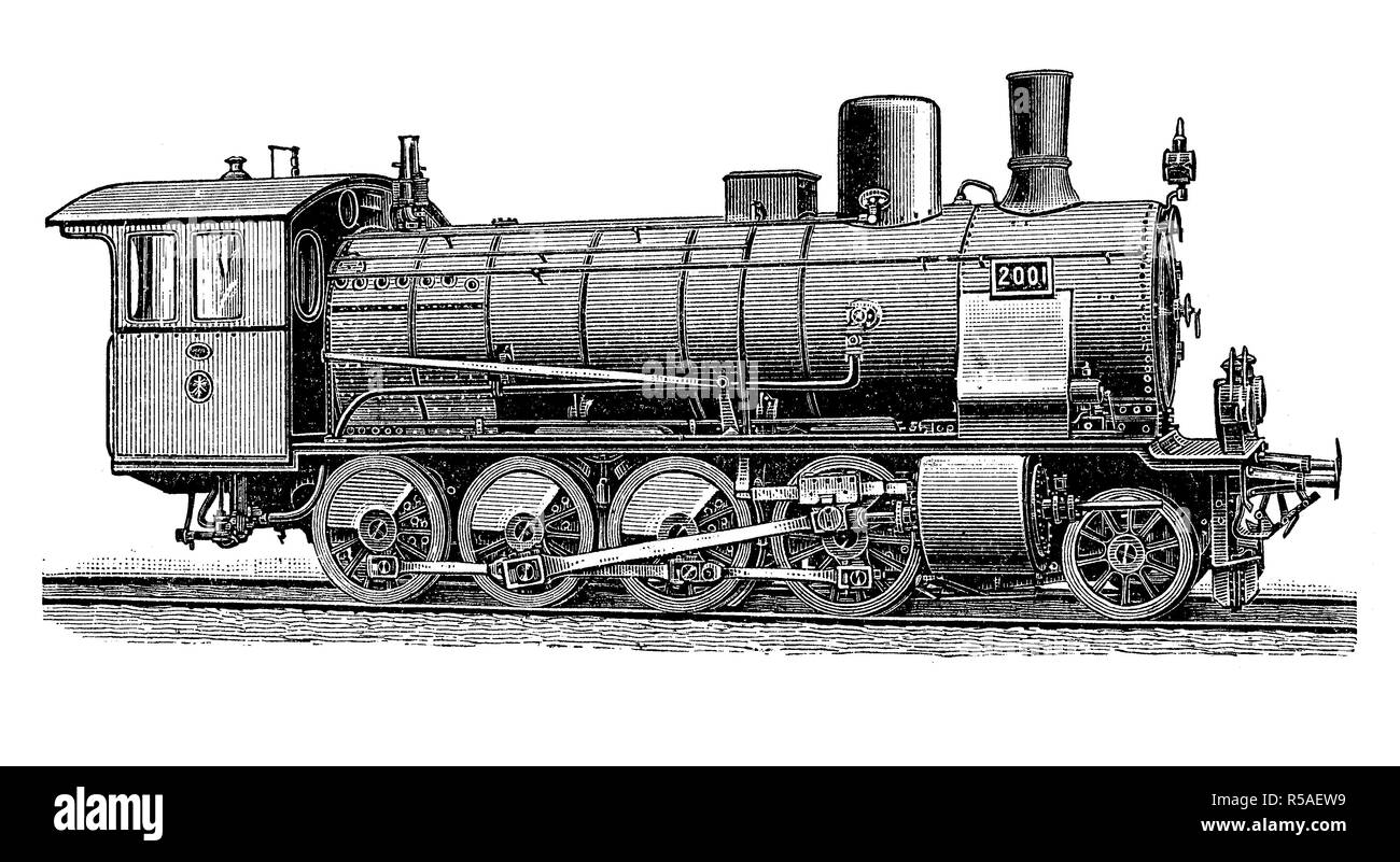 Las locomotoras del siglo XIX, cuatro de cinco ejes acoplados locomotora  compuesto de tren de mercancías de los ferrocarriles estatales prusianos  Fotografía de stock - Alamy