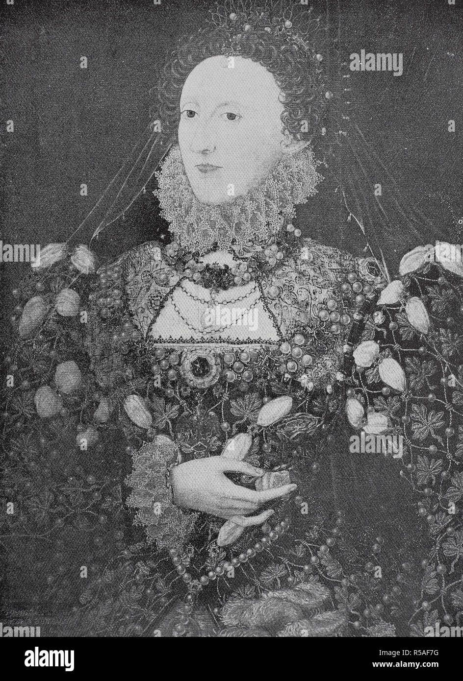 Elizabeth I, el 7 de septiembre de 1533, 24 de marzo de 1603, era la reina de Inglaterra e Irlanda, xilografía, Inglaterra Foto de stock