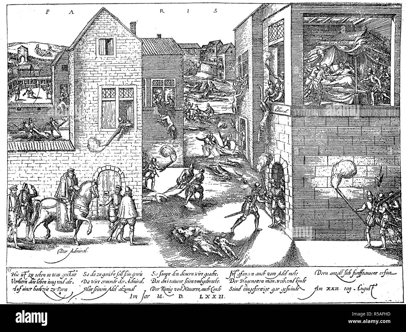 San Bartholomews Noche, pogromo de protestantes franceses, los hugonotes, que tuvo lugar en la noche del 23 al 24 de agosto, 1572 Foto de stock