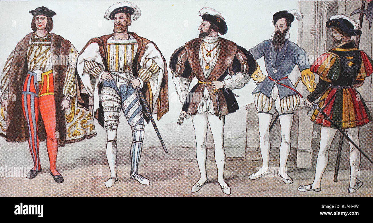 La ropa, la moda en Francia en la época del Renacimiento en torno a 1500-1575, ilustración, Francia Foto de stock