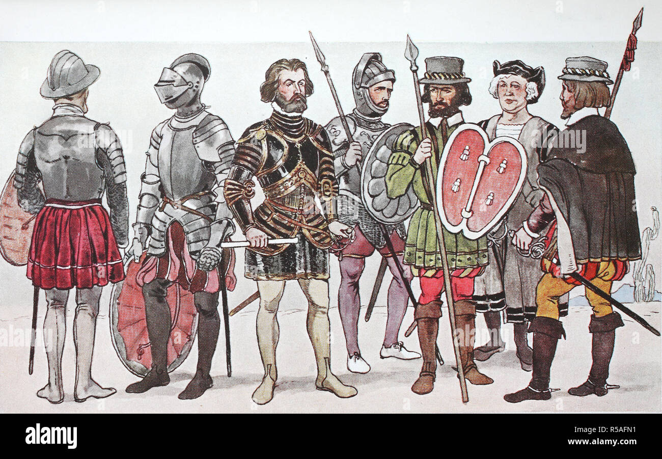 La ropa, la moda en España y Portugal en torno a 1500-1540, Español príncipes y descubridores, ilustración, España Foto de stock