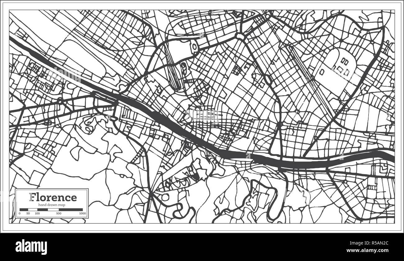 Florencia Italia Mapa de la ciudad en estilo retro. Mapa de esquema. Ilustración vectorial. Ilustración del Vector