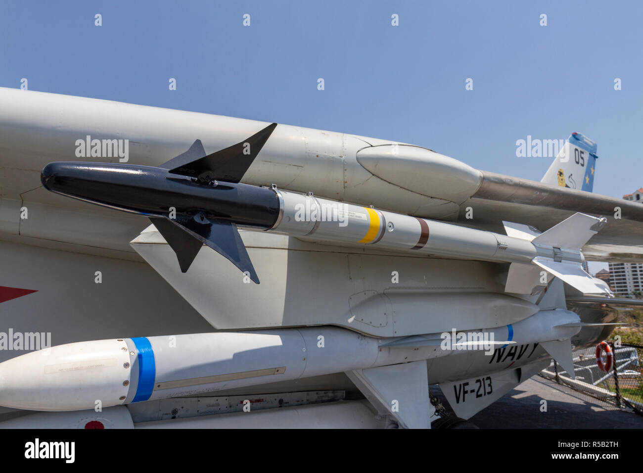 Sidewinder AIM-9 misiles, aviones de combate F-14 Tomcat, USS Midway Museum, San Diego, California, Estados Unidos. Foto de stock