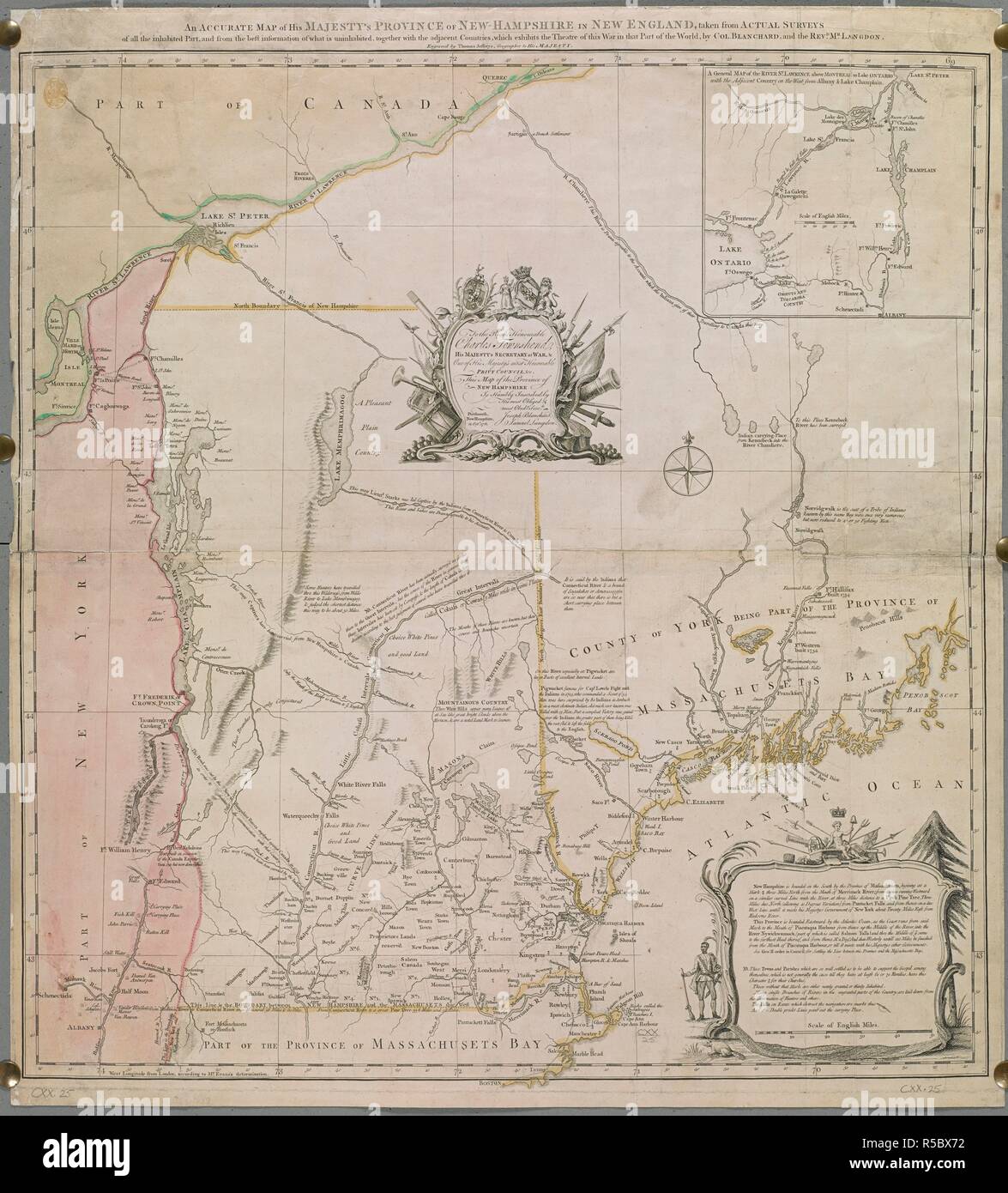 Un mapa exacto de Su Majestad de la provincia de New Hampshire, en Nueva Inglaterra. [Londres] : [Thomas Jefferys], 21st. Octr. 1761. Fuente: Mapas K.Top.120.25. Idioma: Inglés. Foto de stock
