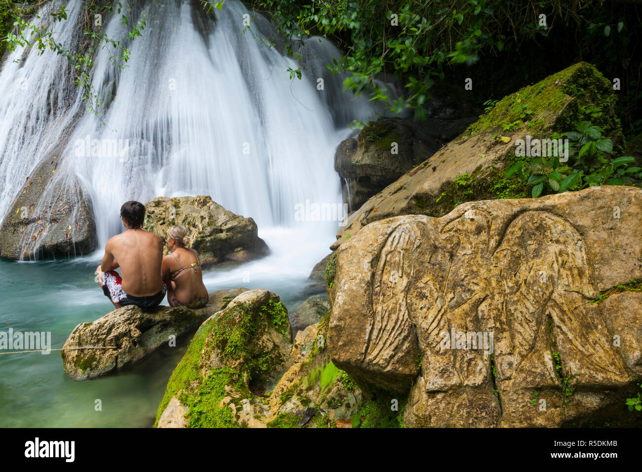 Reach Falls, parroquia de Santo Tomás, Jamaica, el Caribe Foto de stock