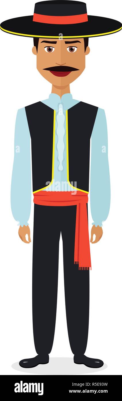 Hombre español en traje tradicional traje nacional vector ilustración plana  aislado en blanco Imagen Vector de stock - Alamy