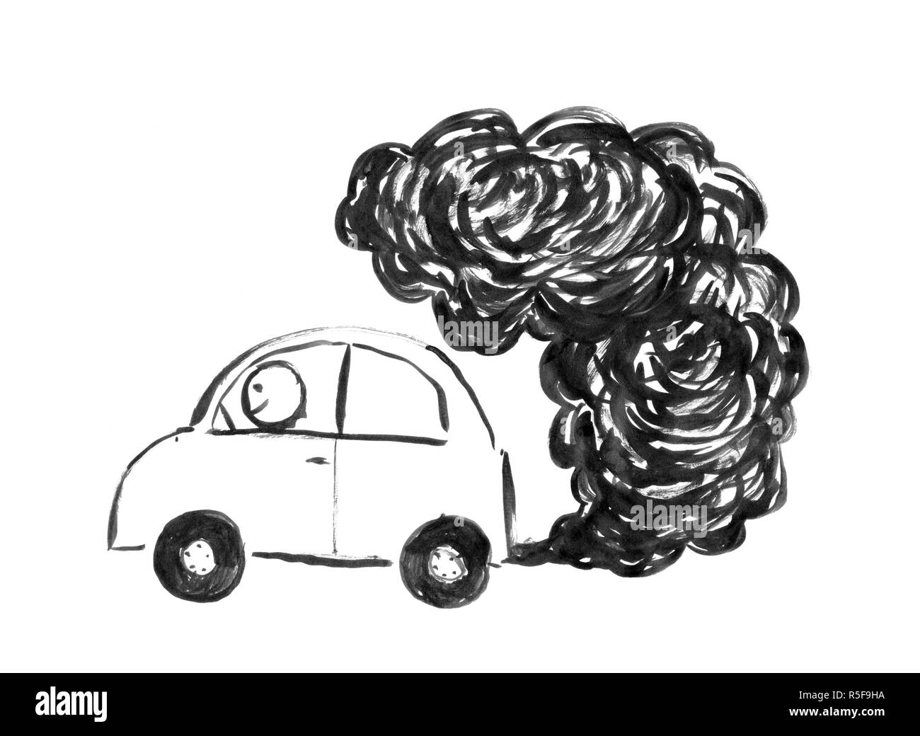 Dibujo a mano alzada, tinta negra de coche producir contaminación  atmosférica Fotografía de stock - Alamy
